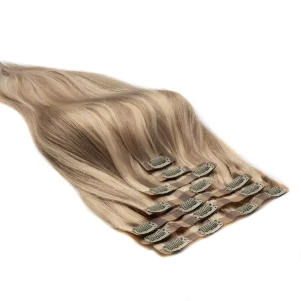 Cascata Hair Extensions - Creamy Blonde Full Set - Image of blonde hair extensions against a white background
