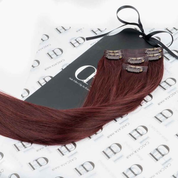 Cascata Hair Extensions - Winter Berry - Red hair extensions on white background